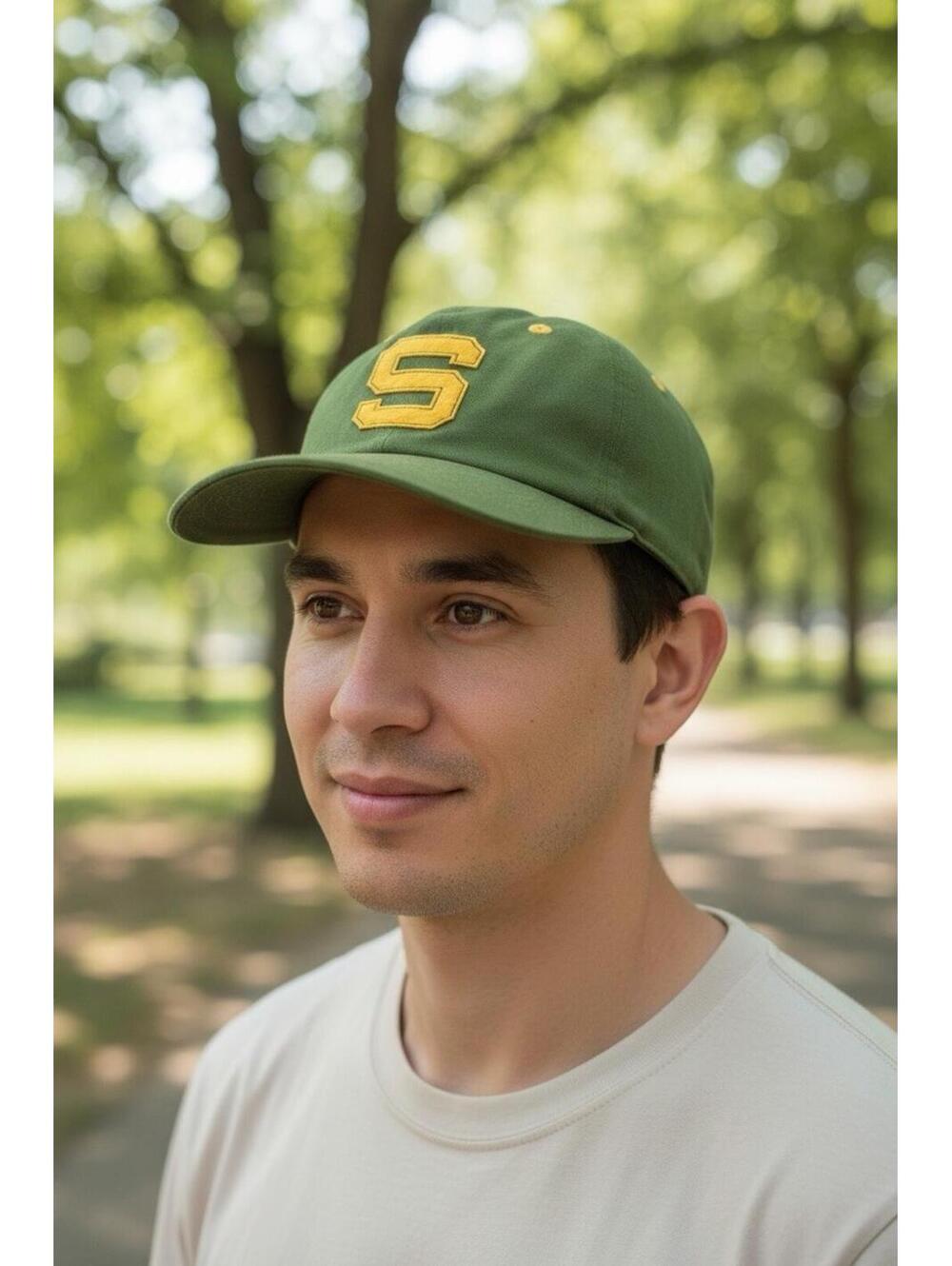 Seager Letter S Green Cap Yellow Accents Snapback One Size Adjustable